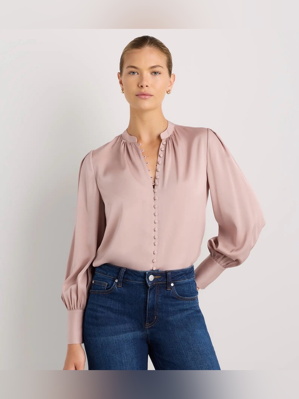 Quince Washable Stretch Silk Peasant Blouse in Vintage Pink Size XL